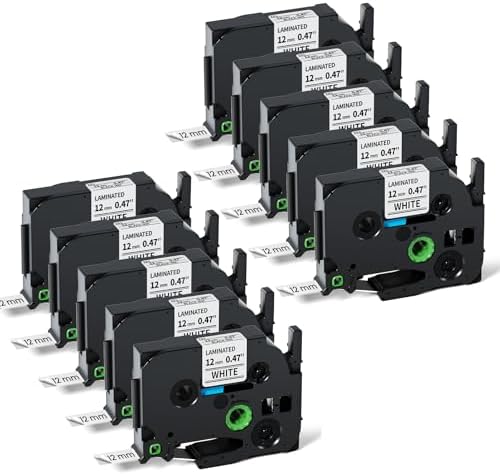 10-Pack Replacement for Brother Label Maker Tape 12mm 0.47 Laminated White by Labelife