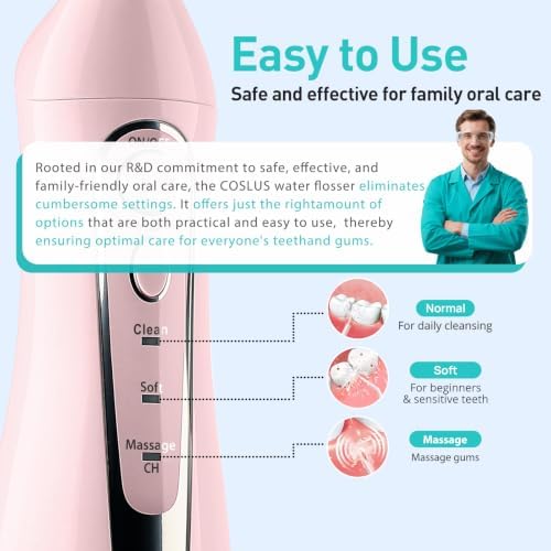 COSLUS ADA Accepted C20 Water Dental Flosser Teeth Pick, 300ML Larger Tank - Image 5