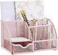 Annova Mesh Desk Organizer Office with 7 Compartments + Drawer/Desk Tidy Candy/Pen Holder/Multifunctional Organizer (Light Pink) by LivingNecessities