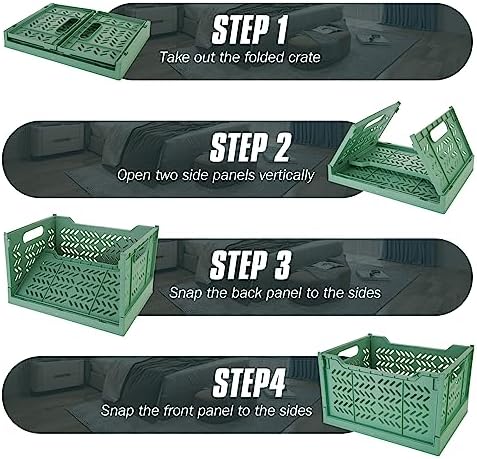 2 Pack Stackable Storage Crates, Plastic Foldable Baskets Tall Green - Image 3
