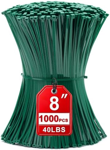 Zip Ties 8 inch, 1000 Pack Green Zip Ties,Green Cable Ties Self-Locking Nylon Cable Ties with 40 lbs Tensile Strength,Wire Ties for indoor and outdoor use. by HAVEMETD