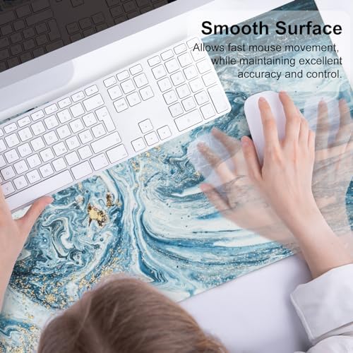 QiyI PU Leather Large Mouse Pad, Office Decor, 31.5" x 15.7", Blue Marble - Image 5
