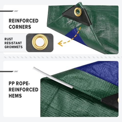 Kesfitt 16 Mil Heavy Duty Waterproof Tarp, 8x20 FT, Dark Green & Blue - Image 3