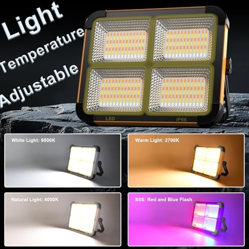 Portable LED Work Solar Light 100W 16500mAh 10000 LM with Stepless Brightness Job Site Battery Rechargeable LED Floor Light for Emergency Worklight for Hurricane (Orange Black) - Image 2