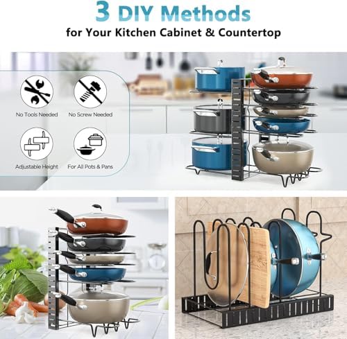 ORDORA Pots and Pans Organizer Under Cabinet 16.6", 8-Tier Adjustable Rack - Image 6