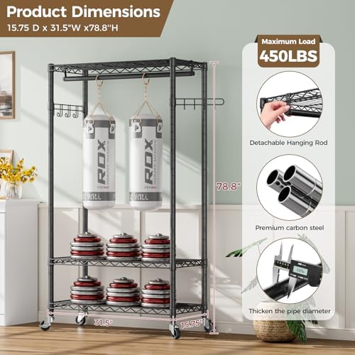 Golpart Heavy Duty Rolling Clothes Rack Wheels Portable Metal Garment Rack - Image 3