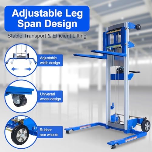 2PCS Material Lift Winch Stacker, 1.97"-142" Height Range, 350 lbs Capacity, Adjustable Straddle Hand Winch Lift Trucks for Warehouse, Factory, 42.90" L x 43.30" W - Image 6