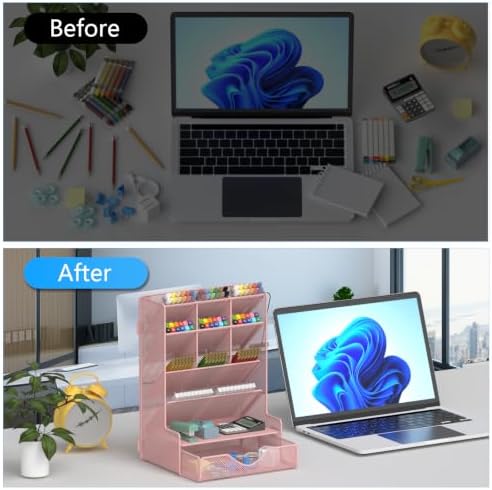 BOHDK Pen Organizer for Desk, Multi-Functional Desk Organizer, Wall Mount Pen Holder with Drawer for School, Office, Home, Art Supplies, Pink - Image 6