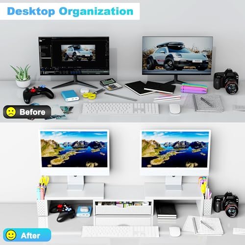 Spacrea Dual Monitor Stand Riser with Drawer and 2 Pen Holders - Image 3