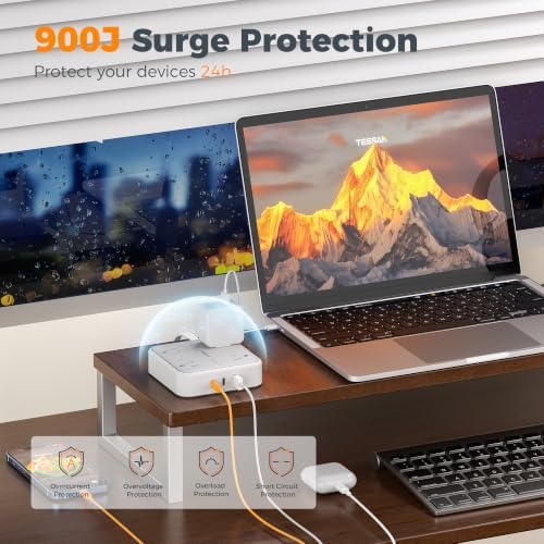 TESSAN Surge Protector Flat Extension Cord 5Ft, Flat Plug Power Strip - Image 4