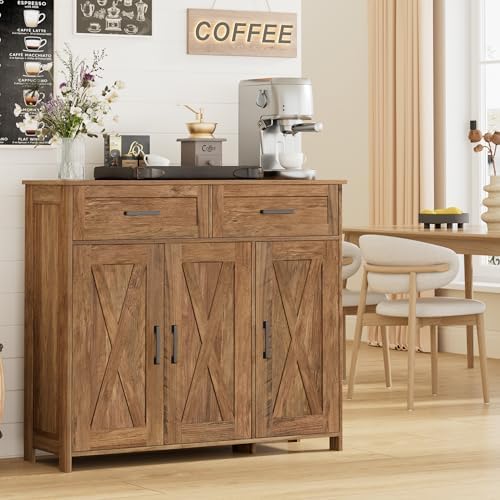 Homhedy Coffee Bar Storage Cabinet with Drawers, Kitchen Buffet Cabinet by Homhedy