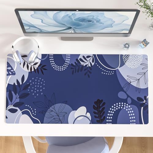 Colorful Star Large Mouse Pad, Botanical Desk Mat Office Supplies, Waterproof Faux Leather Big Gaming Mousepad, Blue Tropical Plants Desk Pad Home Office Décor Accessories 31.5" x 15.7" by ColorfulStar