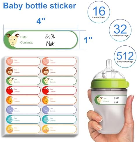 512 Pcs 1"x4" Waterproof Cartoon Baby Bottle Labels for Daycare - Image 2