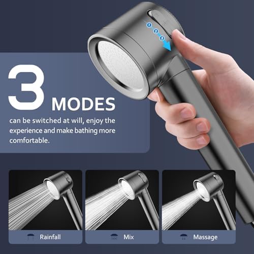 Filtered Shower Head with Handheld, High Pressure Water Flow and Multiple Spray Modes Shower Head with Filter, Power Wash for Hard Water, Showerhead with ON/OFF Switch for Pets Bath (Stone Gray) - Image 5