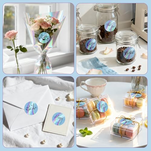 2 Inch Holographic Thermal Sticker Labels,Rainbow Glitter Finish, Water-Proof & Tear-Resistant Label, No Residue Removable Label for Price/Name Tag, Logo Design,Light Blue, (200Labels/Roll) - Image 6