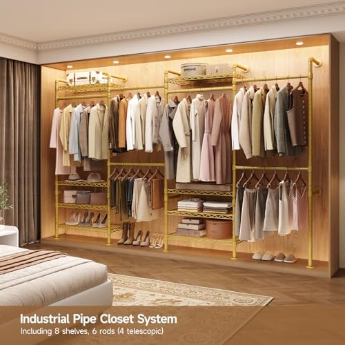 ComfyCorner Wall Mounted Garment Rack, Industrial Pipe Clothing Rack Gold - Image 3