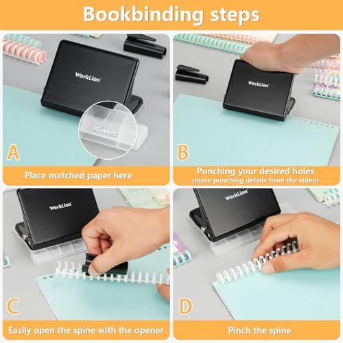 Binding Machine for Planner： WORKLION Metal 10 Hole Punch&Multi Color 30 Hole Loose Leaf Binder Rings(10 pcs) for Making 26 Holes on B5 Paper, 30 Holes on A4, 20 Holes on A5 Book, Black - Image 3