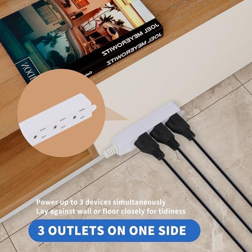 GOMEN 6 Feet Indoor Extension Cord with 3 Outlets, AWG 16/3 Angled Flat Plug Power Strip, 3 Prong Grounded, 13 Amps - 1625 Watts - 125 VAC, White, 2 Pack - Image 4