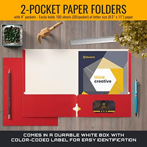 Better Office Products Two Pocket Portfolio Folders, 50-Pack, RED, Letter Size Paper Folders, 50 Pieces, Red - Image 3