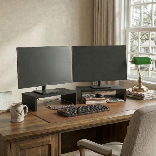 Furinno CLASSIC Monitor Stand Riser Set of 2, 15.7" Wide Dual Monitor Riser, Stackable Separable Laptop Stand for Desk, Desktop Organizers and Accessories, for Office Supplier, Espresso - Image 3
