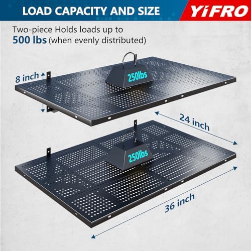 2-Pack 2x3ft Heavy Duty Garage Wall Shelving, 500 lbs Load Capacity, Garage Shelving Wall Mounted, Garage Storage Rack with Hooks, Black - Image 2