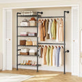 ONBRILL H2 Wall Mounted Clothing Rack, Expandable Industrial Pipe Clothes Rack Garment Racks for Hanging Clothes, Heavy Duty Closet Organizers and Storage in Closet System, Black by ONBRILL