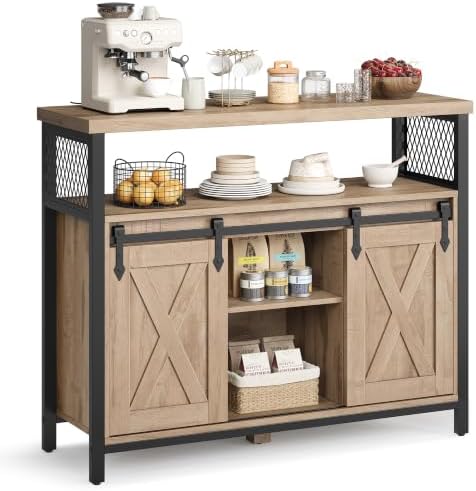 VASAGLE Buffet Cabinet, Coffee Bar with 2 Sliding Barn Doors by VASAGLEbySONGMICSHOME
