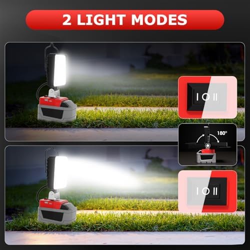 2 Pcs Cordless LED Work Light for Milwaukee m18 18v Battery, 132W 13200LM Battery Light for Milwaukee 18v Tools, Fathers Day Gift,Flood Lighting with USB & Type-C Charging Port,Low Voltage Protection - Image 3