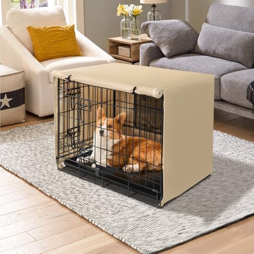 Seiyierr Dog Crate Cover - Kennel Cover Fit for 42 Inch Dog Crate, Double Door Polyester Crate Cover for Wire Dog Crate Indoor Outdoor Protection, Light Tan - Image 5