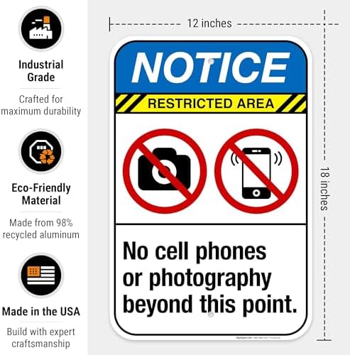 No Cell Phones Or Photography Beyond This Point Sign, ANSI Notice Sign, - Image 3