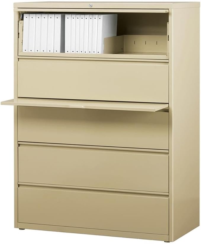 Pemberly Row 42-in Wide Metal 5 Drawer Lateral Filing Cabinet Putty/Beige - Image 3