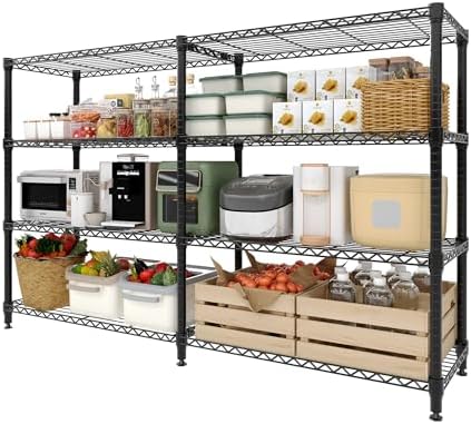 4-Tier Metal Storage Shelves, 60" H Heavy Duty Wire Shelving Unit, 1060 LBS Adjustable l-Shaped Storage Rack for Garage, Kitchen, Pantry, Basement, Commercial Organization, 59"W x 13.8"D by Unknown