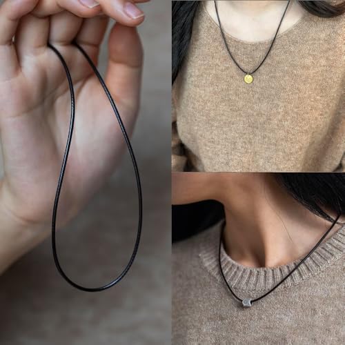 Black Leather Necklace Cord with Clasp 16inch to 24inch Braided DIY Woven Wax Rope Chain for Pendant Customizable Stainless Steel Clasp 2mm Leather Cord Necklace for Men Women - Image 4