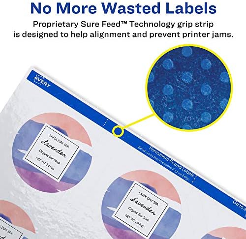 Avery Printable Round Labels with Sure Feed, 2.5" Diameter, Glossy White, 450 Customizable Labels (22830) - Image 4