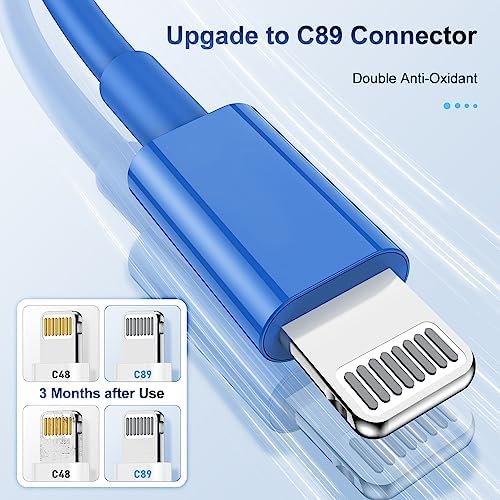 3 Pack Apple MFi Certified iPhone Charger Cable 6ft, Apple Lightning to USB Cable Cord 6 Foot, 2.4A Fast Charging Apple Phone Long Chargers for iPhone 14/13/12/11/11Pro/X/XS/XR/XS Max/8/7/6 Blue - Image 5