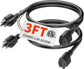 PlugSaf 16/3 3Ft 2 Pack Indoor Extension Cord Black, 3 Prong Electric Cord by PlugSaf
