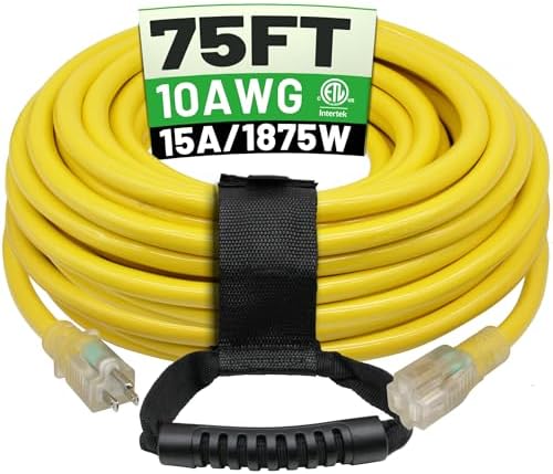 POWGRN 75 Ft 10AWG Outdoor Extension Cord, Yellow by POWGRN