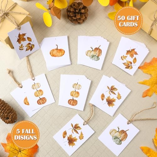 Tenceur 50 Set Fall Pumpkin Gift Tags with Strings, Thanksgiving Label - Image 3