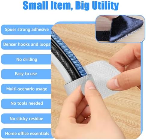 80PCS Hook and Loop Cable Ties, Under Desk Cable Management, Adhesive Cable Straps, Cord Management Hider Idea, Cord Organizer for Desk, Computer Accessories, Home Office Organization, Black+Gray - Image 4