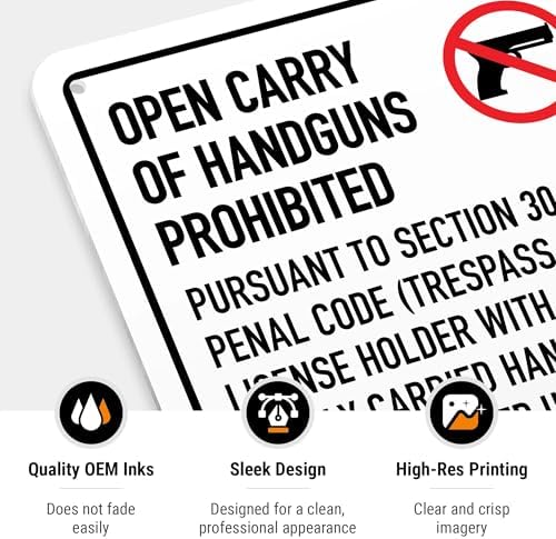 No Open Carry of Handgun Prohibited Texas §3007 Sign, - Image 5