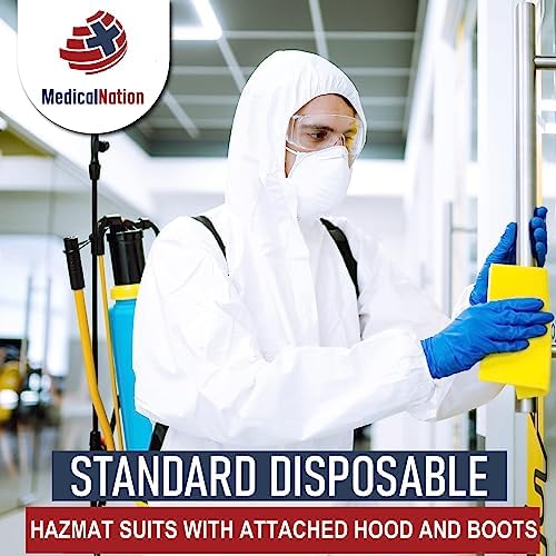 Medical Nation Hazmat Suits Disposable | Pack of 5 | Protective Coveralls with Attached Hood and Boots | Heavy Duty Full Body Painters Suit for Adults - Breathable & Water Resistant | Extra Large - Image 3