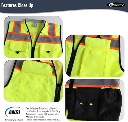 JKSafety Hi-Vis Unisex Surveyor Safety Vest Heavy Duty PPE Inner Pockets ANSI/ISEA Compliant - Image 2