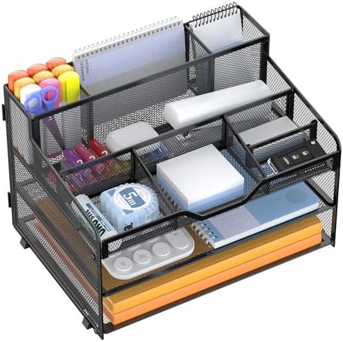 Docnest 3 Tier Mesh Desk Organizer with Letter Tray & Paper Sorter, Black by DocNest