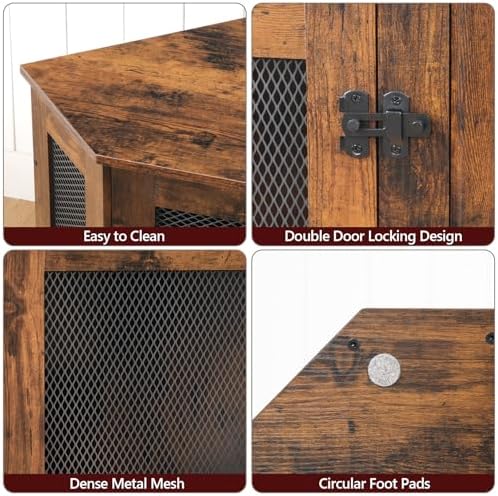 MAHANCRIS Corner Dog Crate Furniture, Wooden Dog Kennel End Table, Decorative Pet Crate Indoor Use, Furniture Style Dog House for Small Medium Dog, Dog Cage TV Stand, Rustic Brown DCRB0801 - Image 6