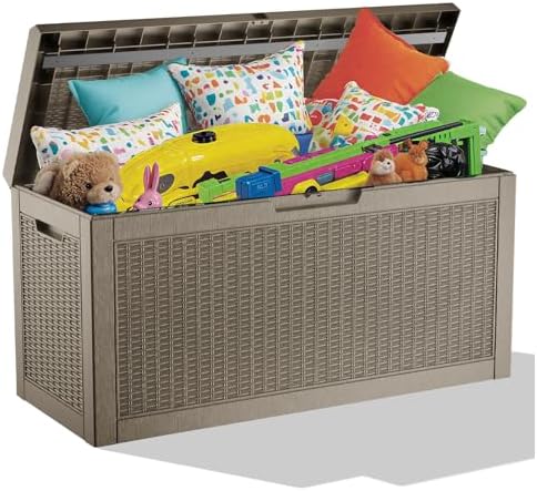 60 Gallon Outdoor Storage Box - Waterproof Resin Rattan Deck Bin for Indoor & Outdoor Use - Lockable & UV Resistant - Ideal for Package Storage, Patio Cushions & Gardening Tools, Brown by Unknown