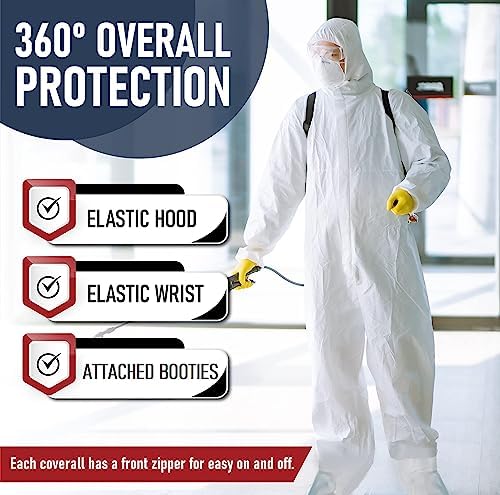 Medical Nation Hazmat Suits Disposable | Pack of 5 | Protective Coveralls with Attached Hood and Boots | Heavy Duty Full Body Painters Suit for Adults - Breathable & Water Resistant | Medium - Image 2
