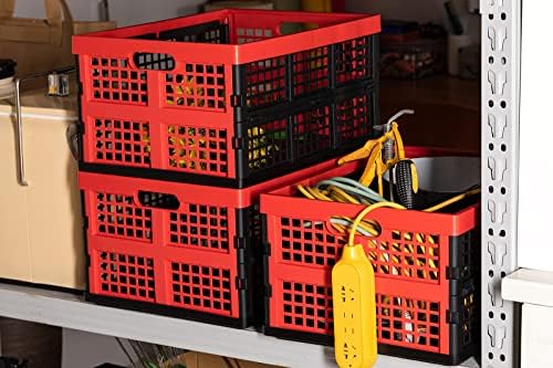 Eslite 34L Large Plastic Folding Storage Crates,Collapsible Crates for Storage,Pack of 3 (Black+Red) - Image 7