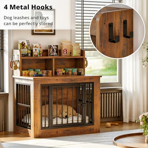 IRONCK 33.4" Small Dog Crate Furniture with Storage Hooks - Image 3