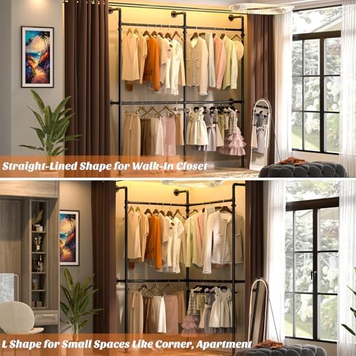 Aheaplus Industrial Pipe Clothing Rack, Reversible 6.75FT Clothes Rack - Image 3