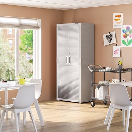 Seville Classics UltraHD Solid Steel Lockable Metal Storage Cabinet Locker Organizer, w/Adjustable Shelves for Garage, Warehouse, Office, Classroom, Granite, 30" W x 18" D x 72" H - Image 6